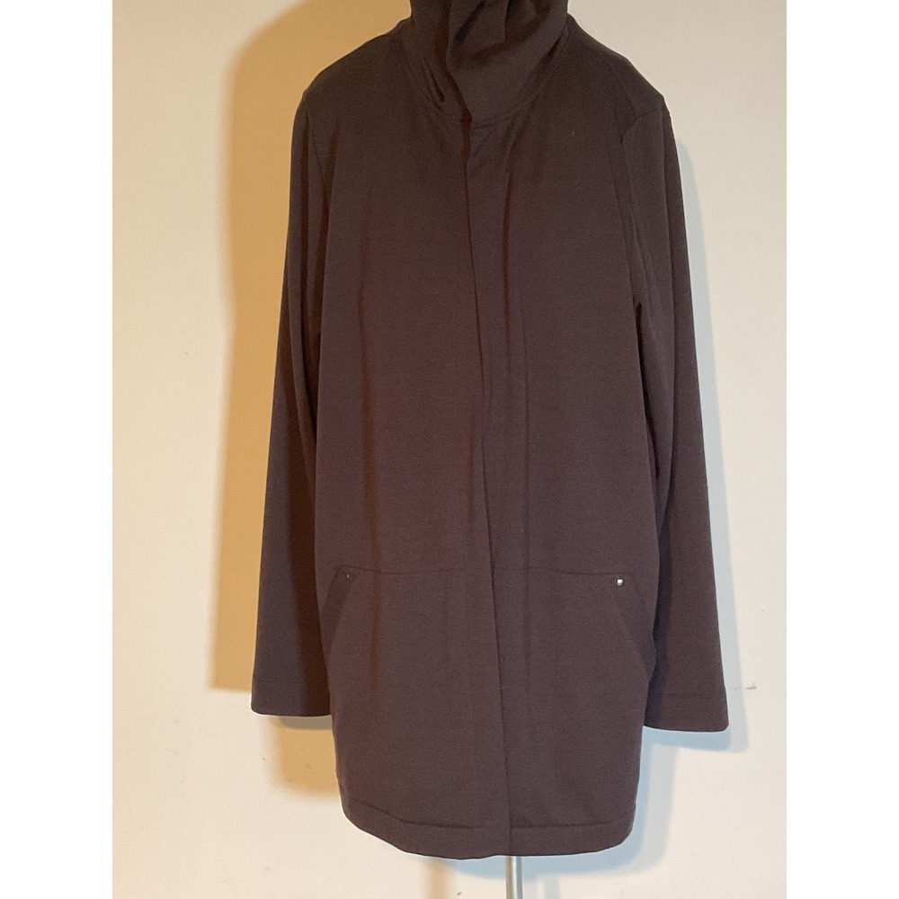Dana Buchman Brown‎ Hooded Open Front Cardigan Jacket XL Espresso Stretch Rivet